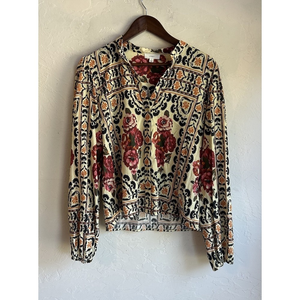 A Loves A Floral Button Up Top L Bohemian Balloon Sleeve Boho Relaxed Fit NWT